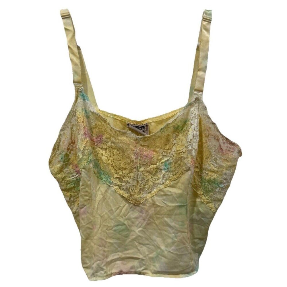 Women’s Furst‎ Of A Kind Tank Top Yellow Lace Tie Dye Small S Slip Crop Y2K